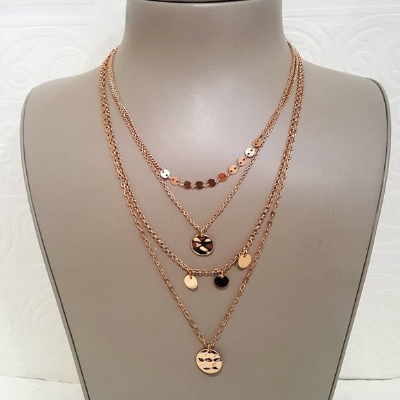 express Jewelry - Express Women's Hammered Gold Plated Multi Layered Chain Necklace NWT